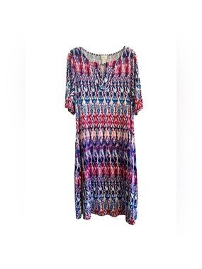 Chicos 0 Tie Dye Summer Shift Dress Womens Size 4 Blue & Pink 1/2 Sleeves CUTE!